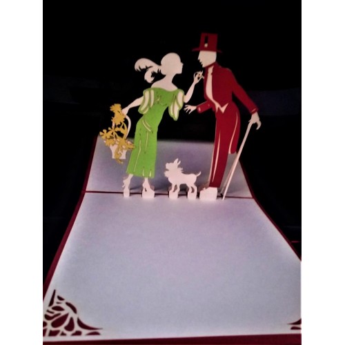 Handmade 3d Pop Up Card Lady Gentleman Small Card 12x12cm Vintage Wedding Anniversary Valentines Birthday Engagement Marriage Proposal Party